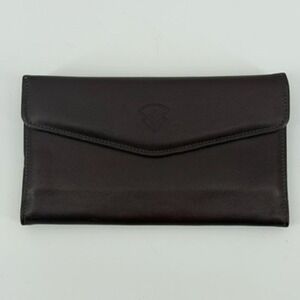 VTG Baronet Genuine Leather Clutch Checkbook Wallet  Purse Dark Brown Zip Pocket